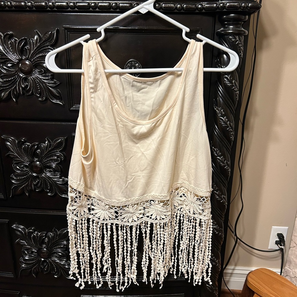 SHEIN Cream Embellished Crop Tank Top